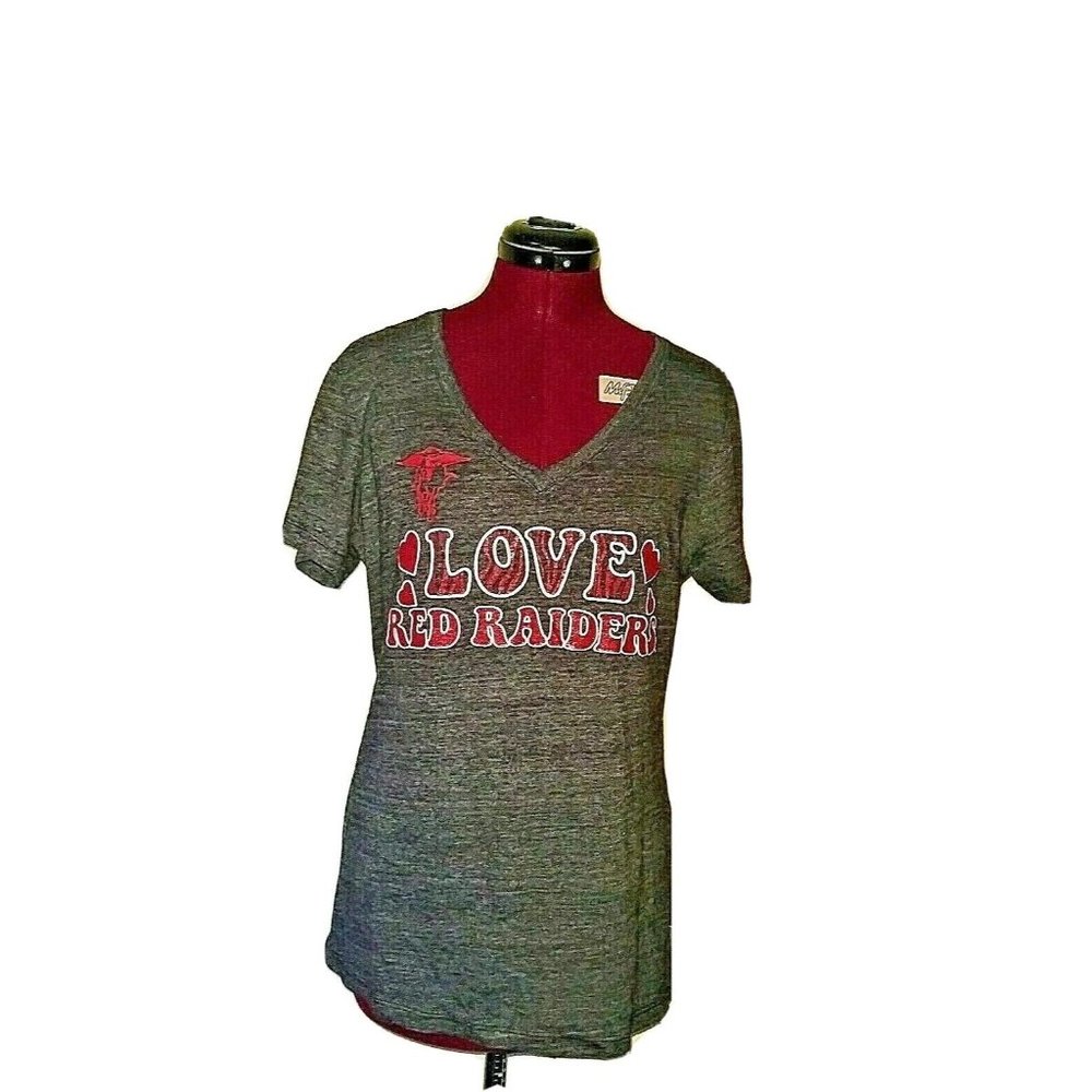 Soffee Juniors T Shirt Size XL Multicolor V Neck Love Red Raiders Graphic